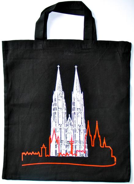 baumwolltasche in schwarz mit Kölner Dom und Kölner Skyline